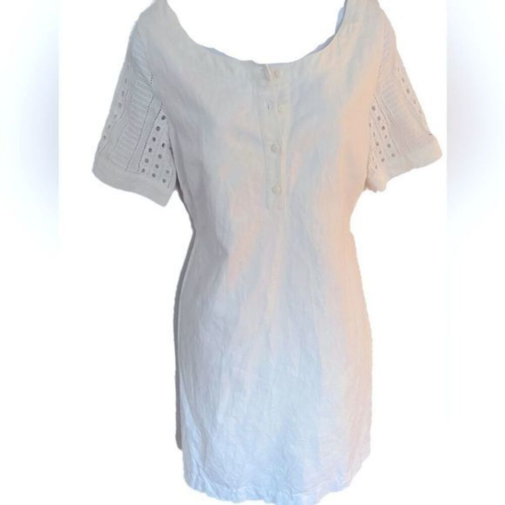 Vineyard Vines White Shift Dress -6 white cotton Pointelle, lined w/pockets